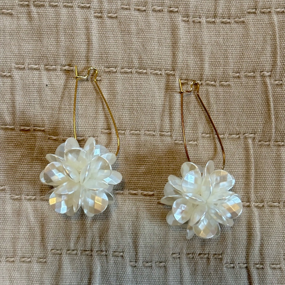 Elegant Gold and White Floral Earrings